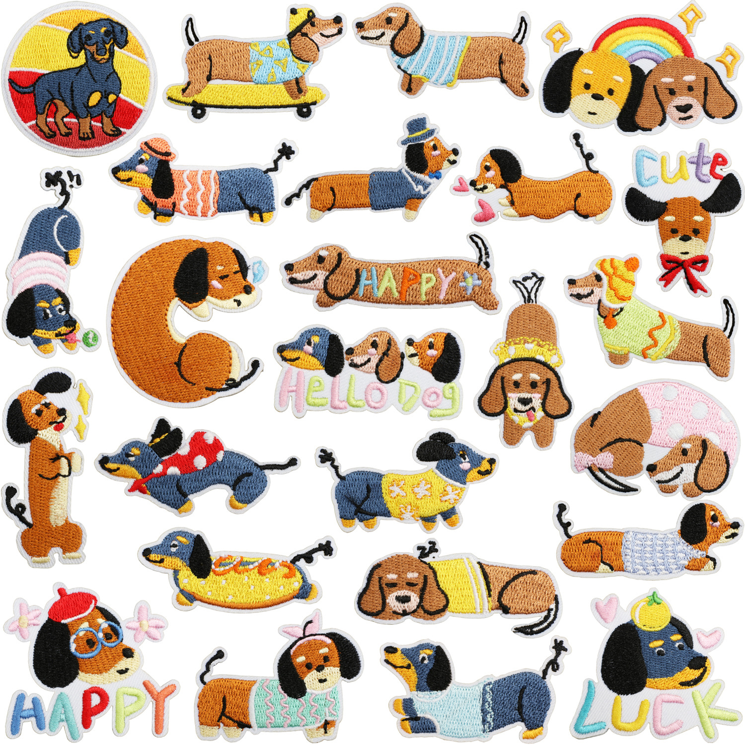 Dachshund Dog Iron on Patches Cloth Sticker Cute Bag Decoration Puppy Dog Patch Sticker Sausage Dog Zhang Zai