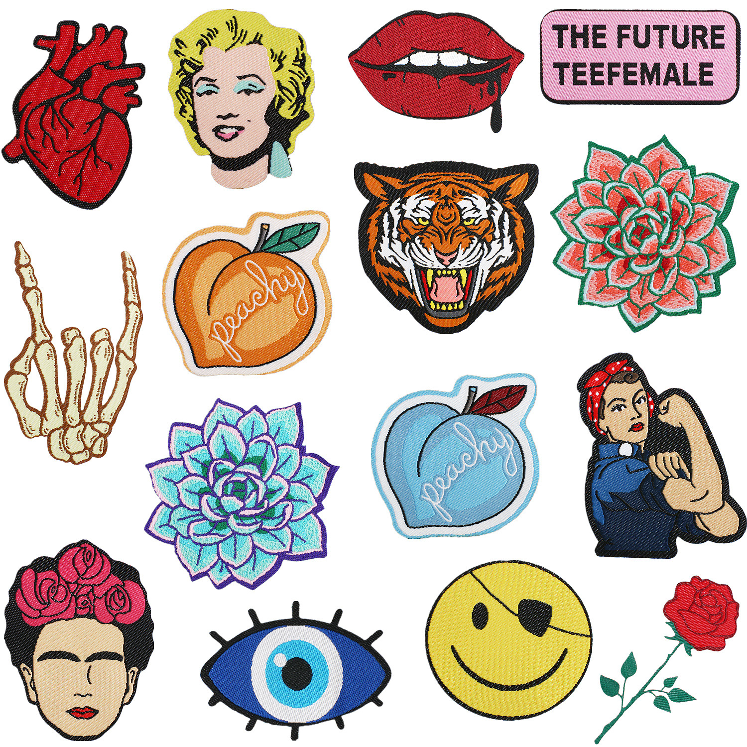 Iron on Patches cloth sticker cartoon lotus weaving mark patch sticker bag decoration eye lip Iron on Patches sticker