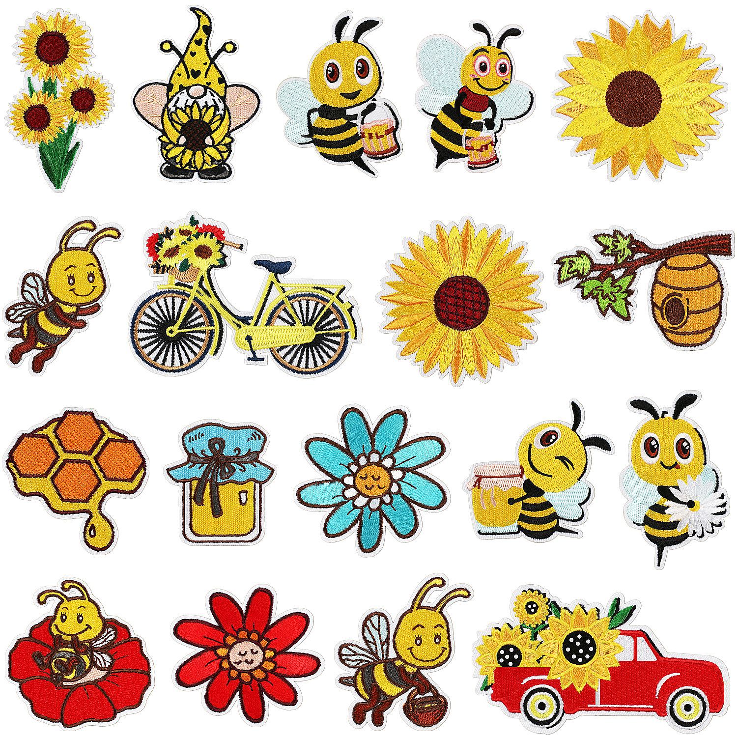 summer wind sunflower Iron on Patches cloth sticker bee family patch sticker bag decoration Iron on Patches sticker cartoon honeycomb