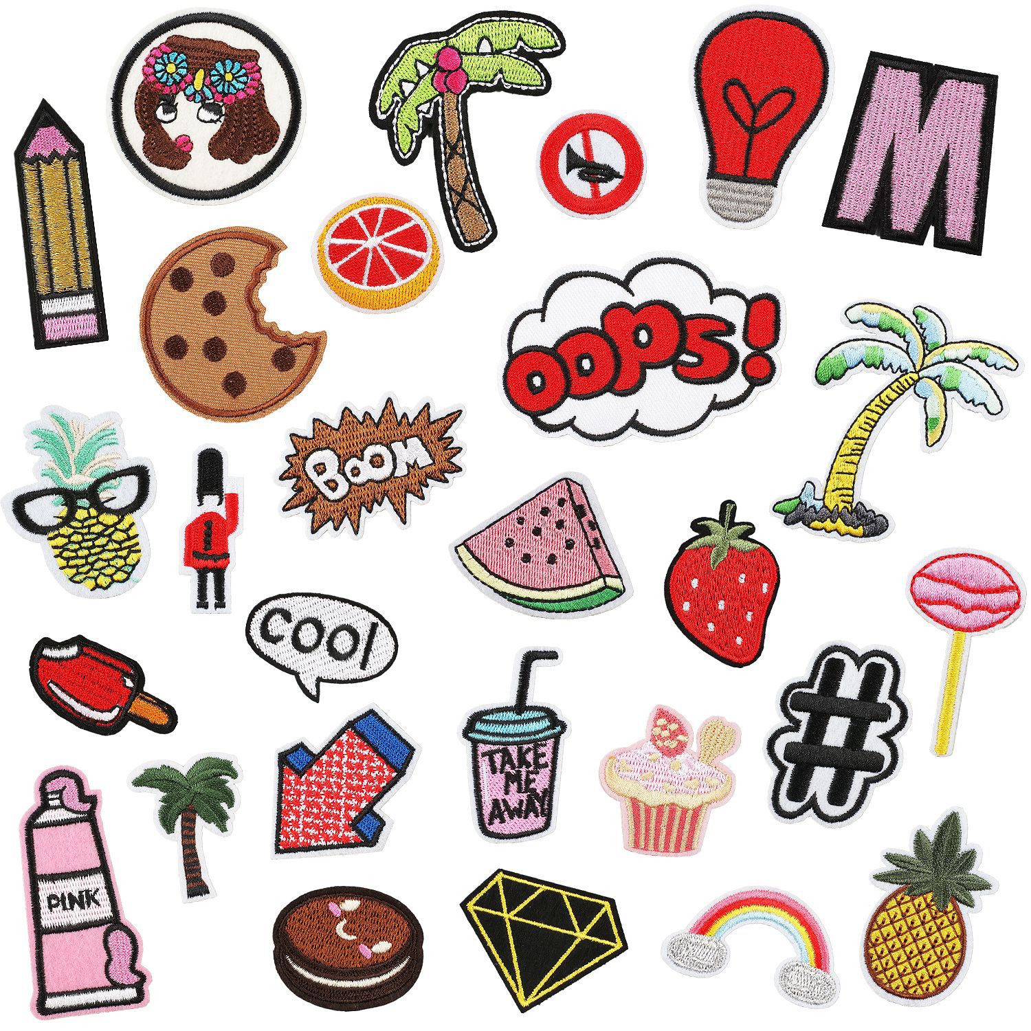 28 mixed Iron on Patches cloth stickers cartoon fruit patch stickers strawberry ironing letter Iron on Patches label