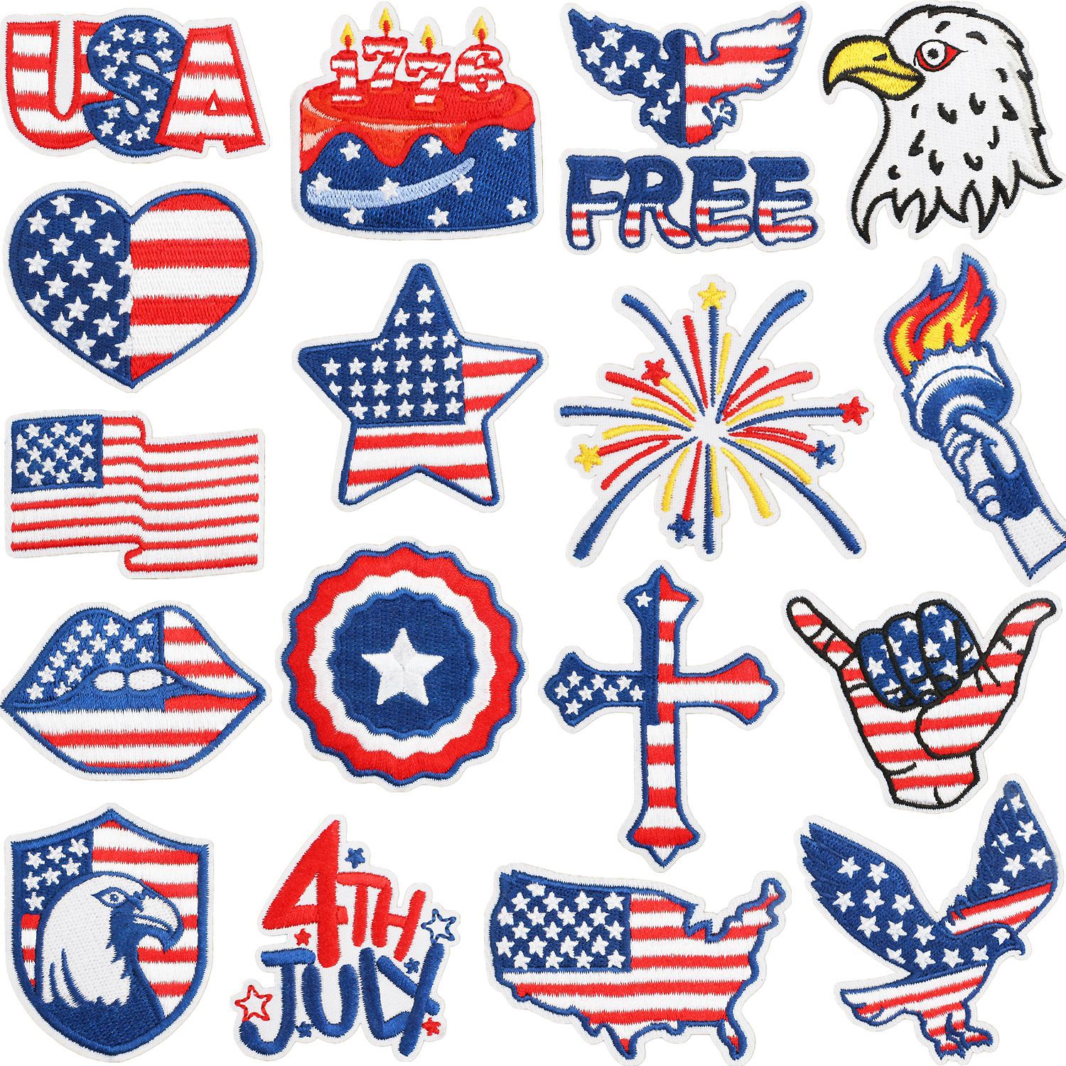 American National Day Decoration Iron on Patches Cloth Sticker Independence Day Flag Torch Patch Sticker Bag Iron on Patches Sticker Eagle