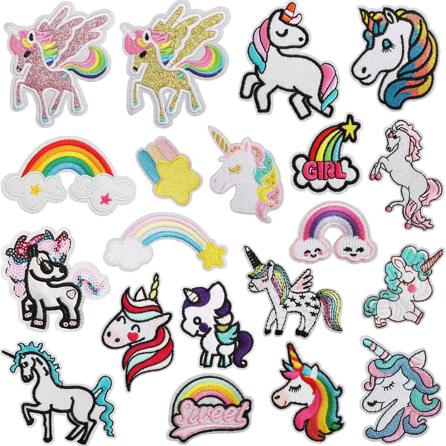 20 packs unicorn Iron on Patches cloth stickers cartoon pony clothes decorative patch stickers chapter rainbow