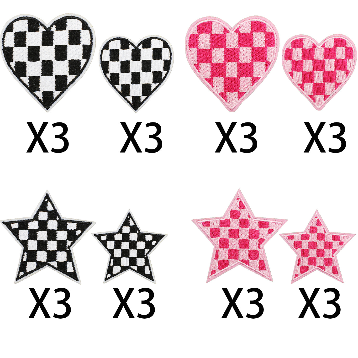 black and white square love Iron on Patches cloth sticker bag decorative grid five-pointed star patch sticker chapter boy