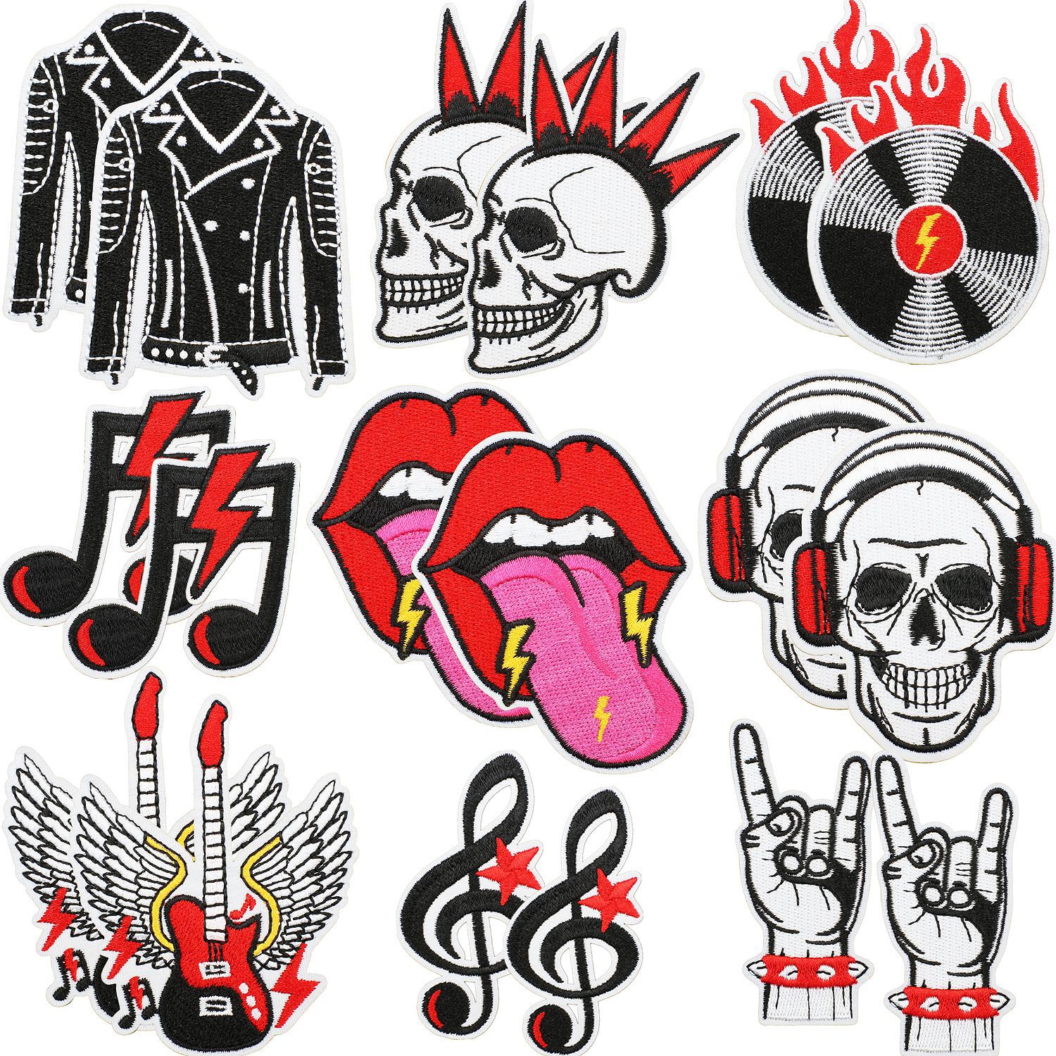 music skull Iron on Patches cloth sticker jacket clothes decoration guitar music note patch sticker mouth Iron on Patches chapter boy