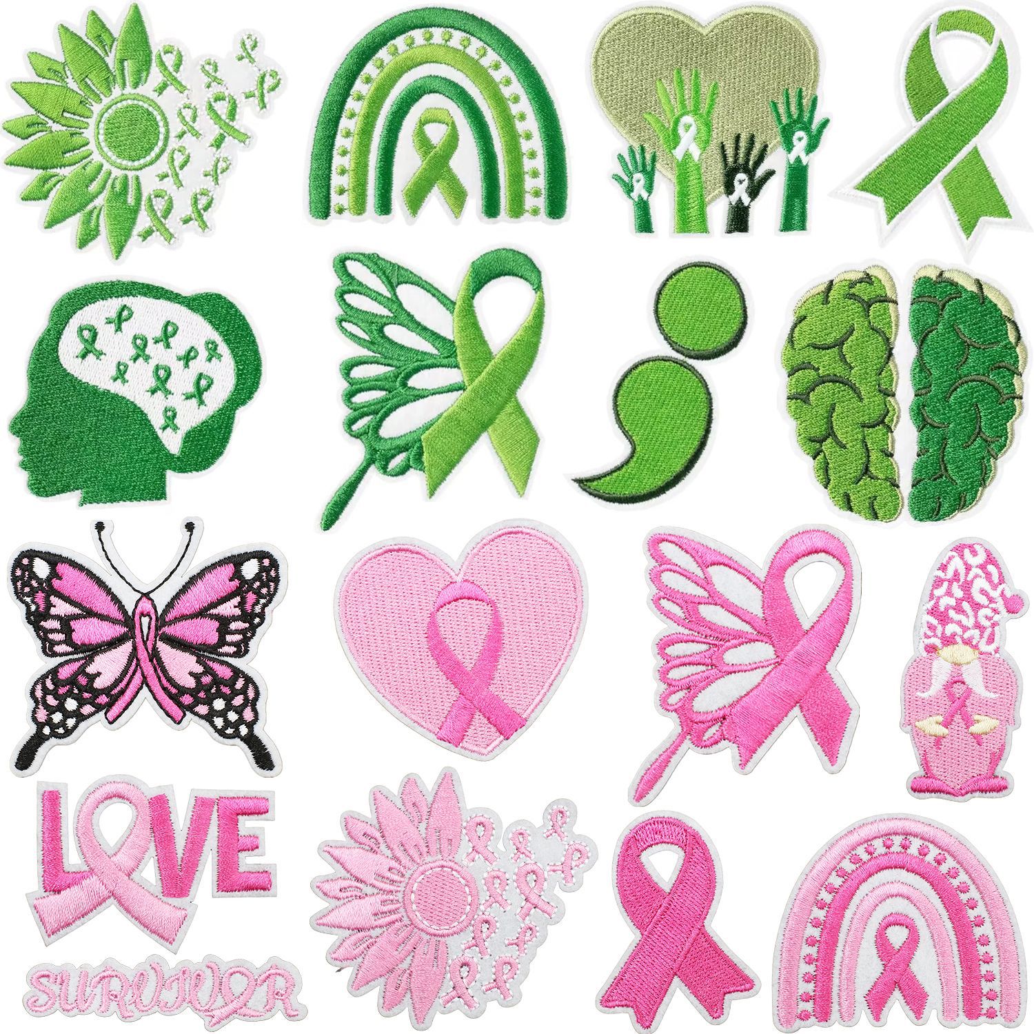Health Day Iron on Patches Cloth Sticker Pink Ribbon Patch Sticker Green Butterfly Bag Decoration Label