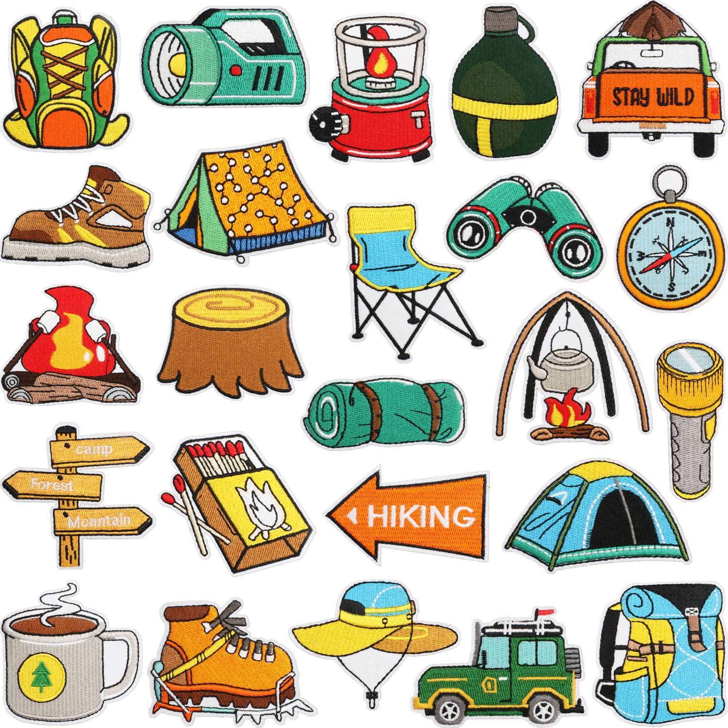 Camper car Iron on Patches cloth sticker explorer tent decoration telescope patch sticker label kettle flashlight