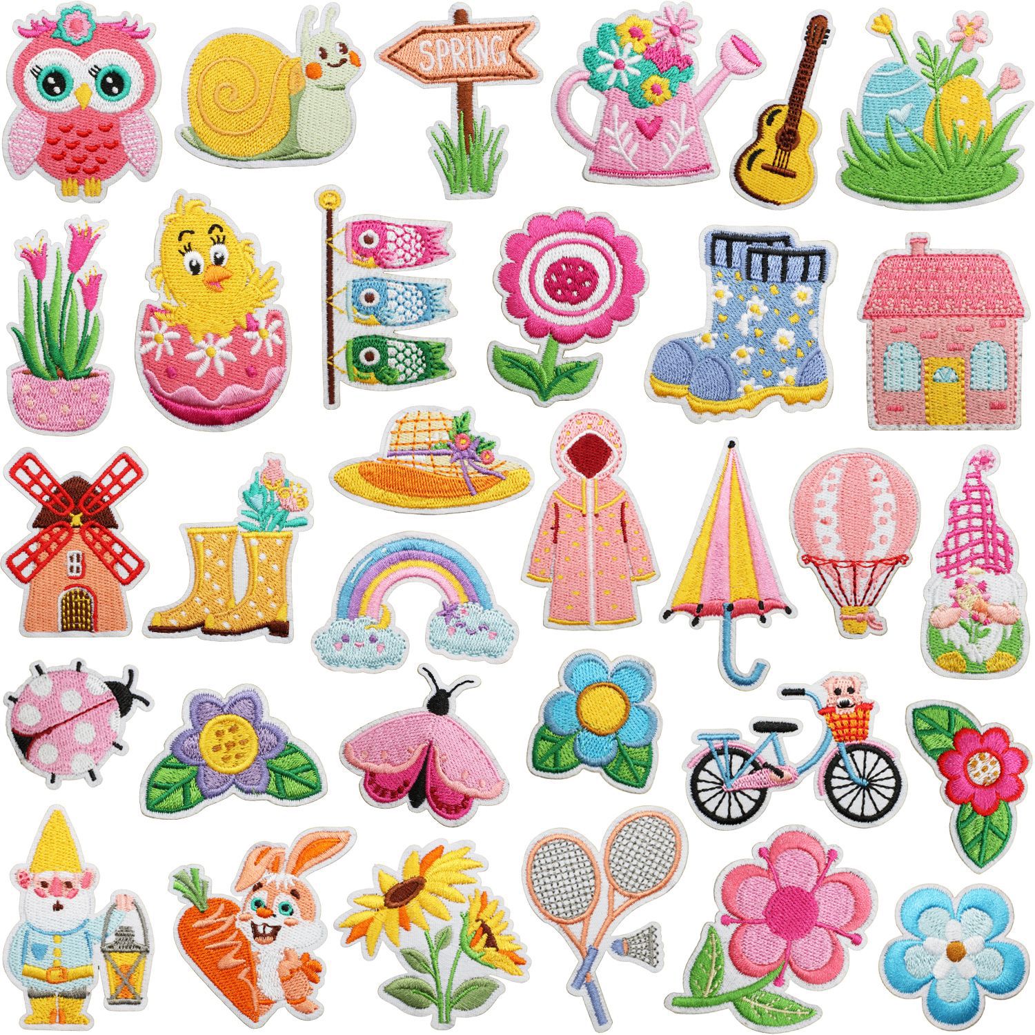 Spring element Iron on Patches cloth sticker Spring flowers bloom patch sticker Chicken label Raincoat rain boots Iron on Patches chapter boy