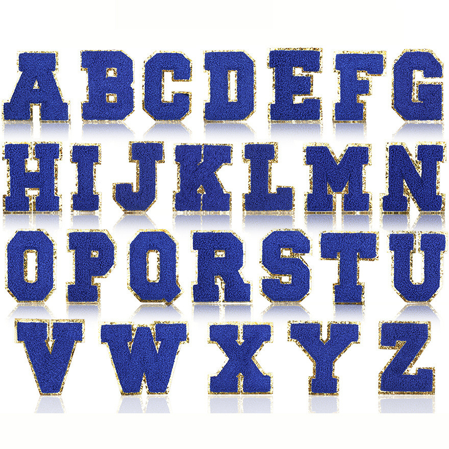 Iron on Patches cloth sticker 8cm royal blue towel Iron on Patches article boy letter patch sticker label ironing