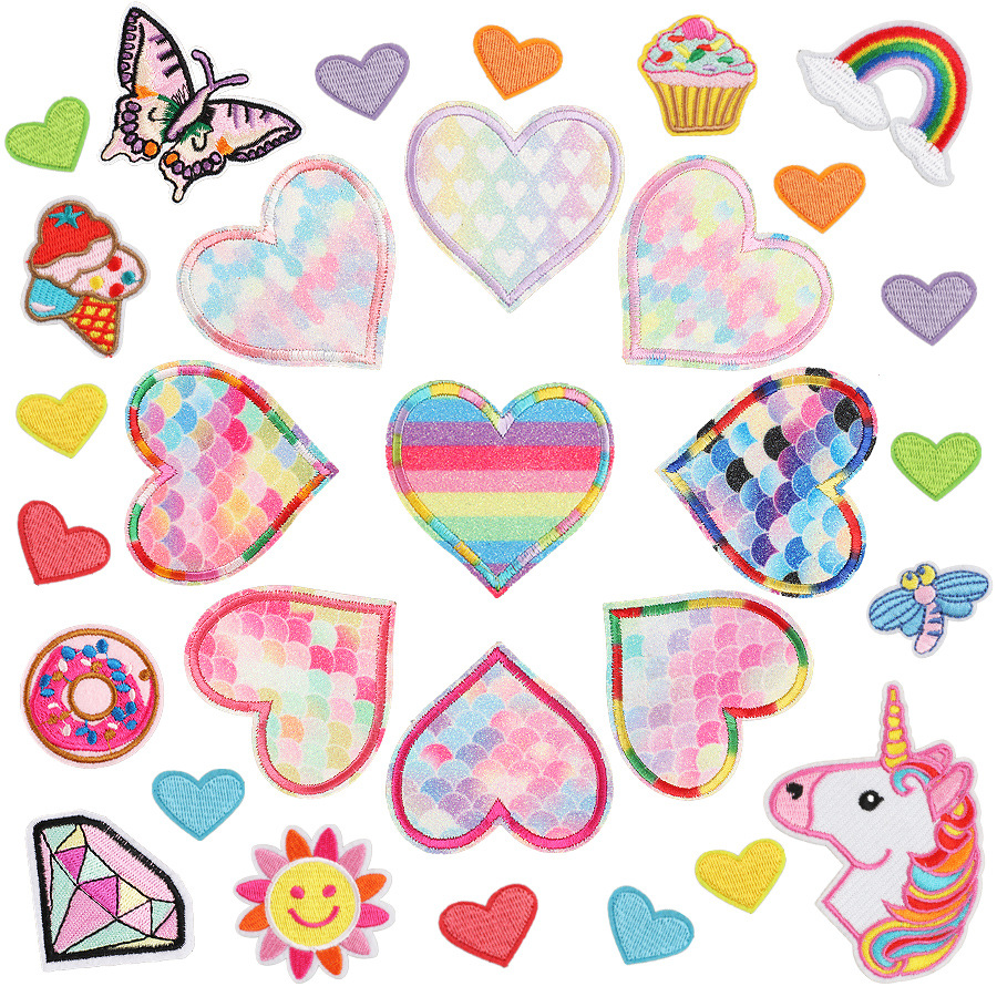 unicorn mixed Iron on Patches cloth sticker label colored love patch sticker ironing butterfly Iron on Patches sticker