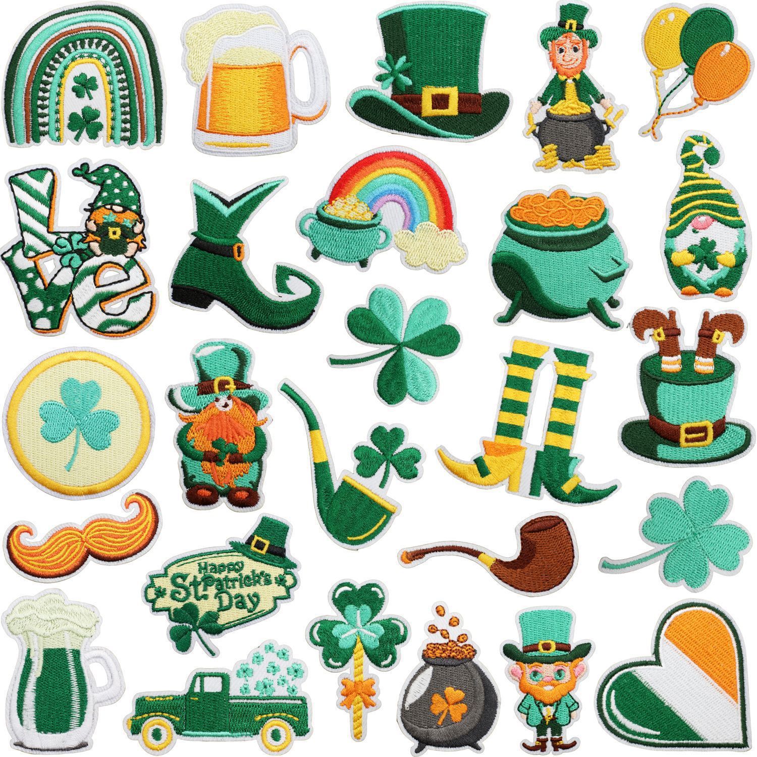 St. Patrick's Day Dress Up Embroidered Cloth Stickers Holiday Embroidered Clover Patch Stickers