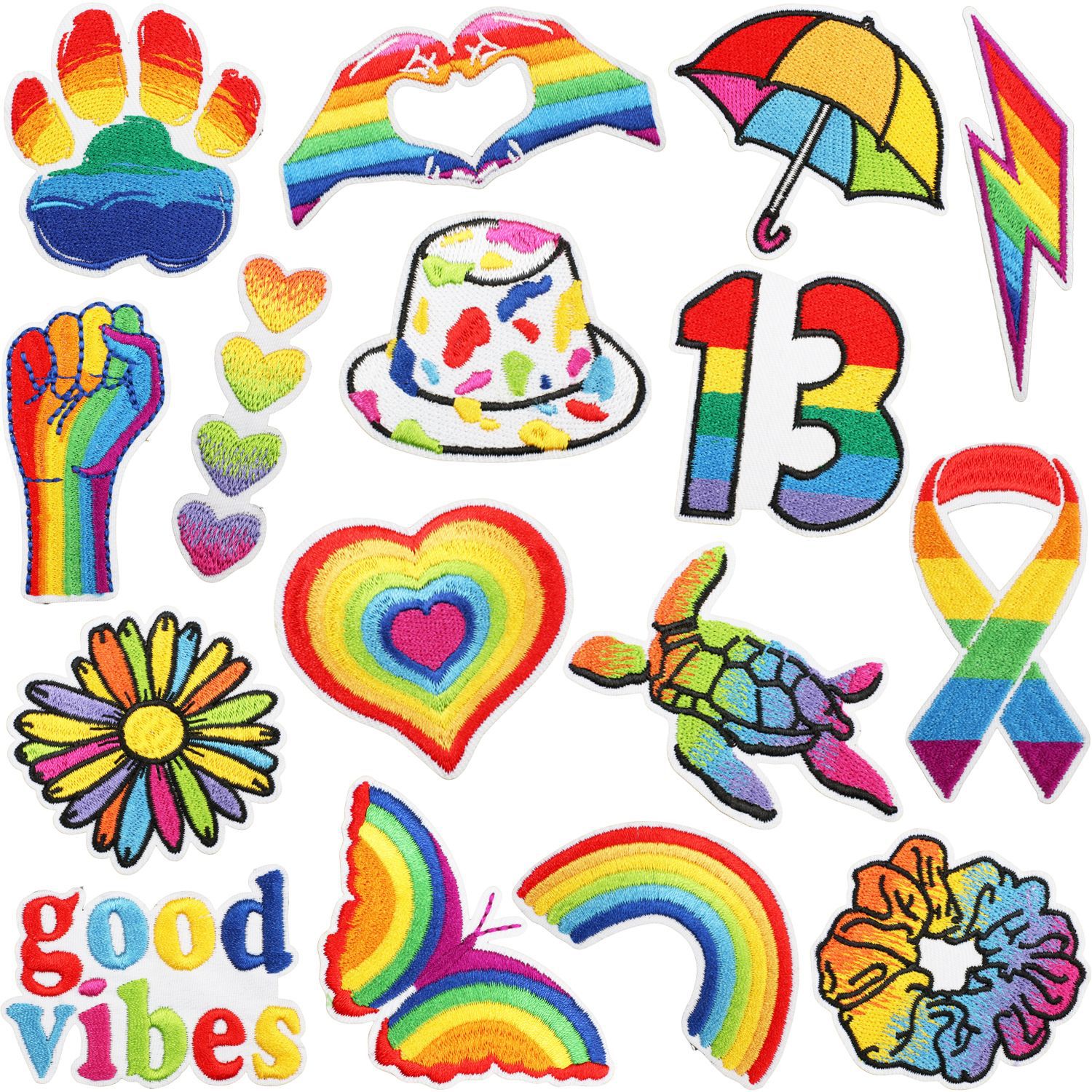 Rainbow Color Iron on Patches Cloth Sticker Love Butterfly Patch Sticker Color Paws Clothes Dress Iron on Patches Patch