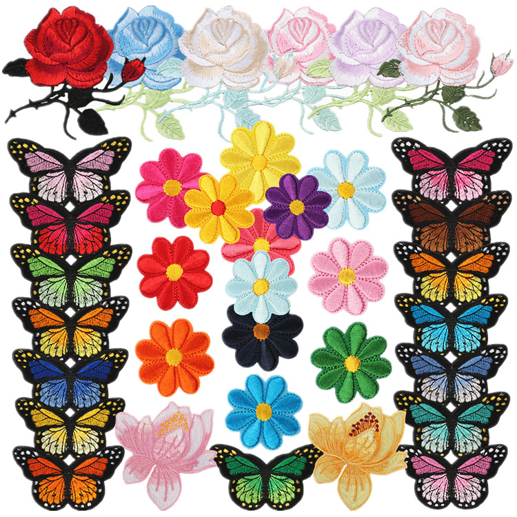 butterfly mixed Iron on Patches cloth sticker rose Iron on Patches label lotus patch sticker flower Iron on Patches chapter