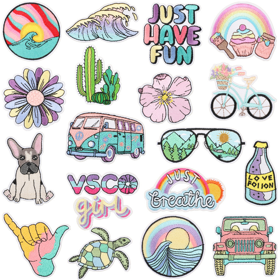 Wave Iron on Patches cloth sticker ironing rainbow label clothes decoration car chapter boy cartoon turtle patch sticker