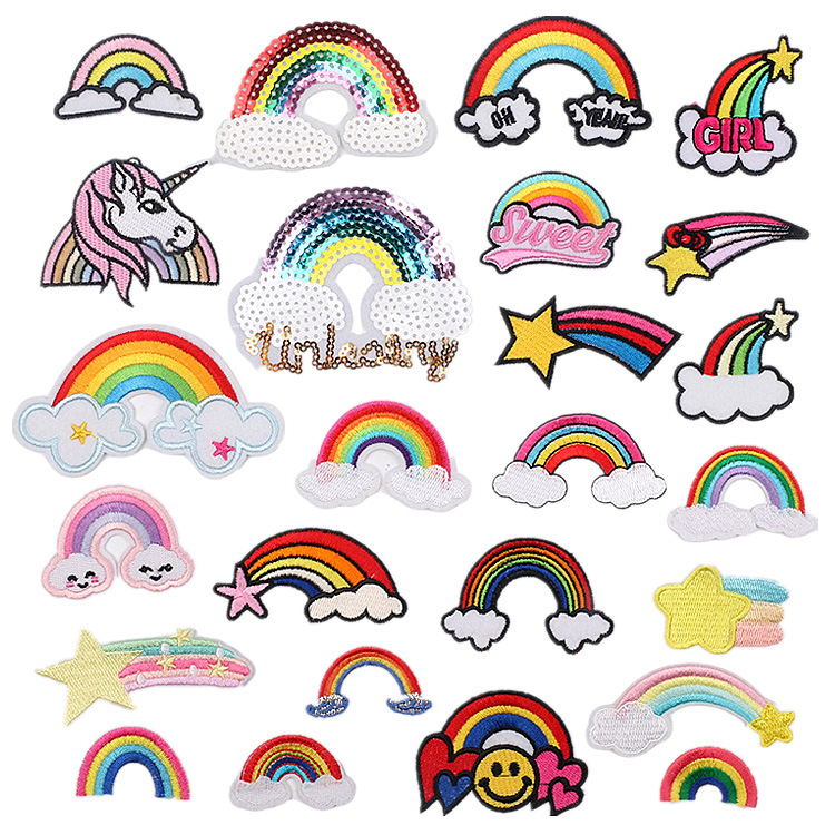 cloth sticker small rainbow Iron on Patches sticker combination cloud Iron on Patches meteor chapter boy decorative sequin patch sticker