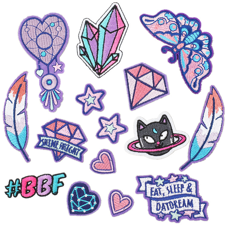 Heat Transfer Purple Iron on Patches Patch Wind Chime Iron on Patches Cloth Sticker Bag Decoration Zhang Zai Wholesale