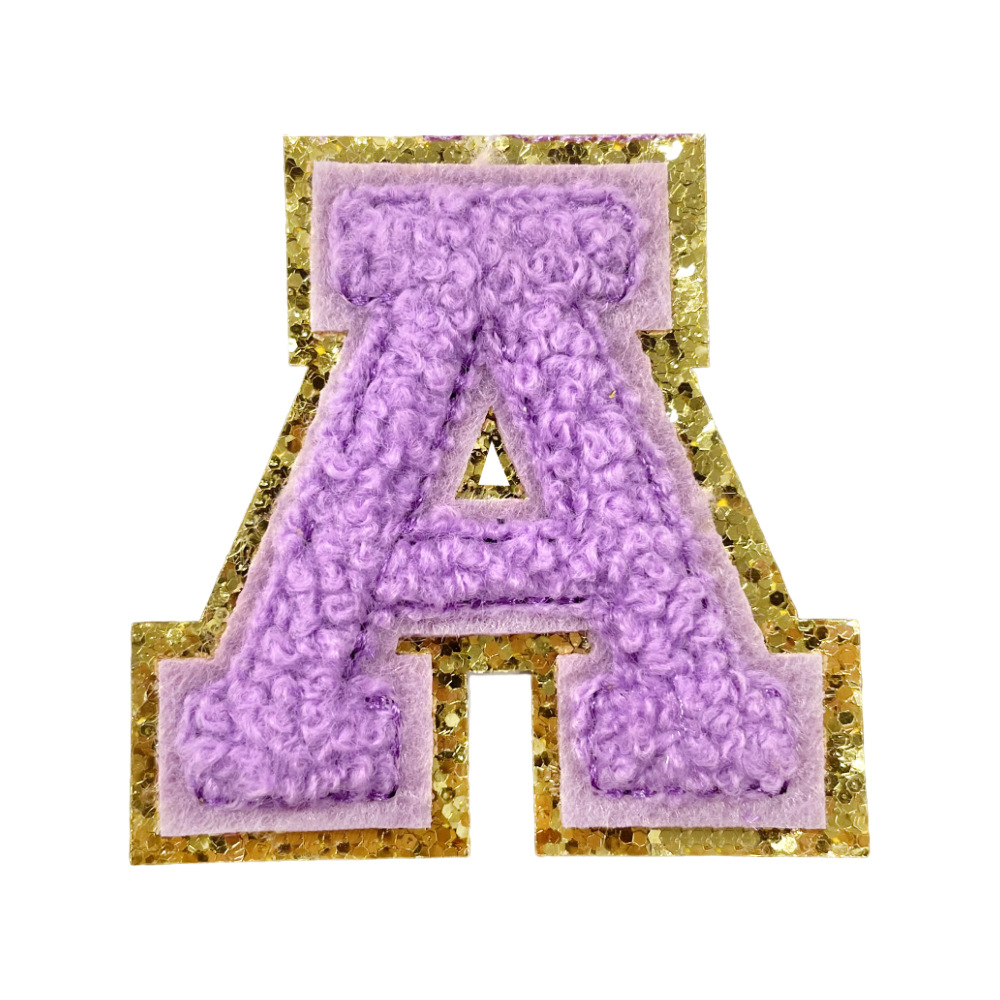 Purple spot 5.5cm towel Iron on Patches letters A-Z Iron on Patches cloth sticker gold onion powder Glitter double layer Iron on Patches letters