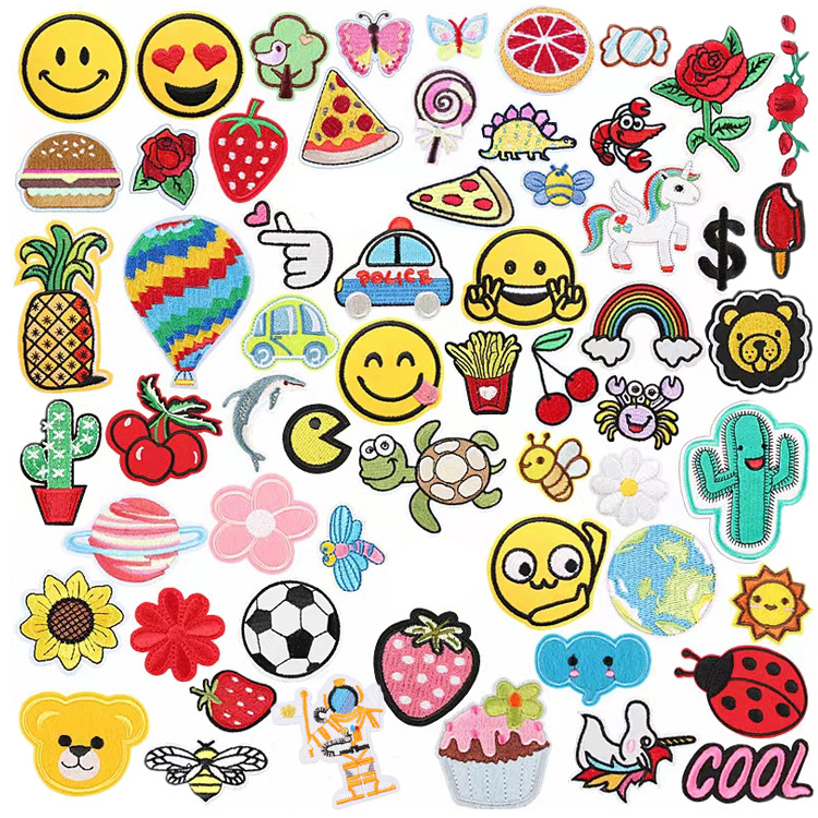 60 mixed patch Iron on Patches cloth sticker smiley face car patch sticker flower Iron on Patches label hamburger chapter boy
