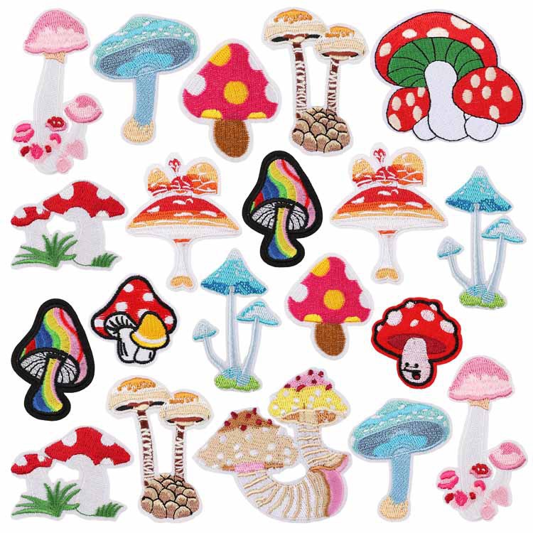 Cartoon Mushroom Iron on Patches Cloth Sticker Mushroom Iron on Patches Label Clothes Patch Sticker