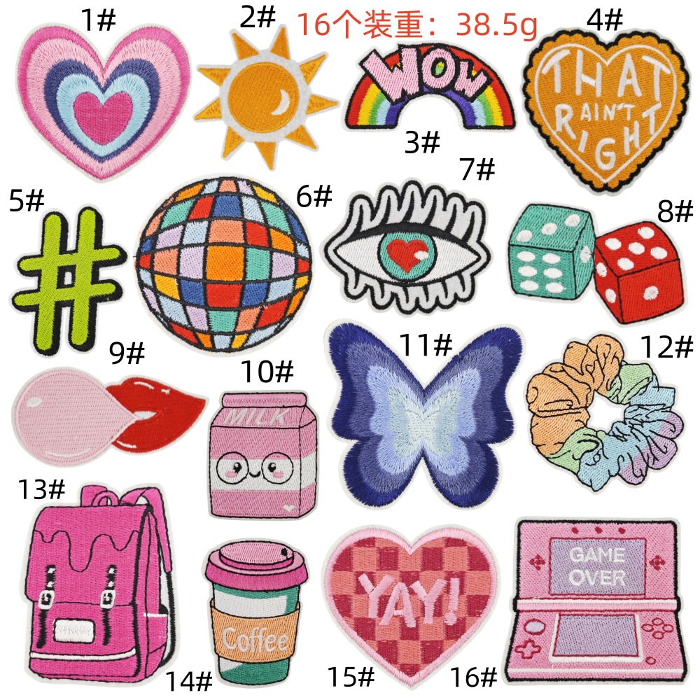 product, yellow sun embroidery cloth sticker, colorful planet cloth sticker, schoolbag decoration, cartoon butterfly computer embroidery piece.Embroidered Iron on Patches for Clothes, Dress, Hat, Jeans, DIY Accessories Patches for Caps Backpacks Vest Harness -JY