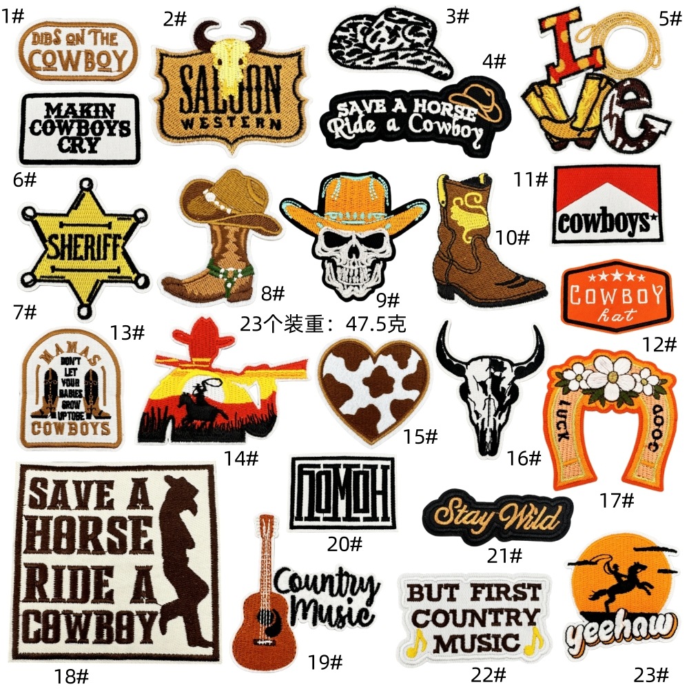 Cartoon western boy denim cloth sticker creative computer embroidery patches jacket clothes decoration iron on hot melt adhesive modelEmbroidered Iron on Patches for Clothes, Dress, Hat, Jeans, DIY Accessories Patches for Caps Backpacks Vest Harness -JY