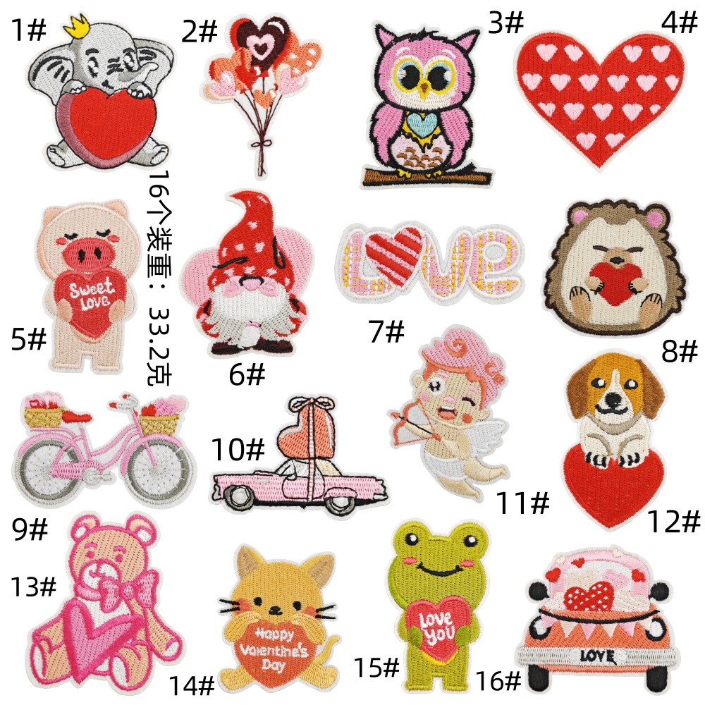 Pink Valentine's Day embroidery cloth sticker cartoon love balloon patches sticker cute animal puppy chapter boy clothes decorationEmbroidered Iron on Patches for Clothes, Dress, Hat, Jeans, DIY Accessories Patches for Caps Backpacks Vest Harness -JY