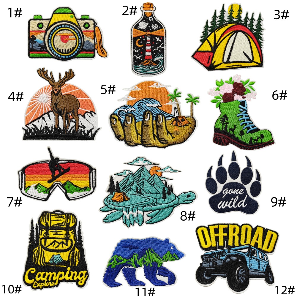Outdoor camping cloth sticker clothes jacket camping helmet suitcase car skateboard computer embroidery badgeEmbroidered Iron on Patches for Clothes, Dress, Hat, Jeans, DIY Accessories Patches for Caps Backpacks Vest Harness -JY