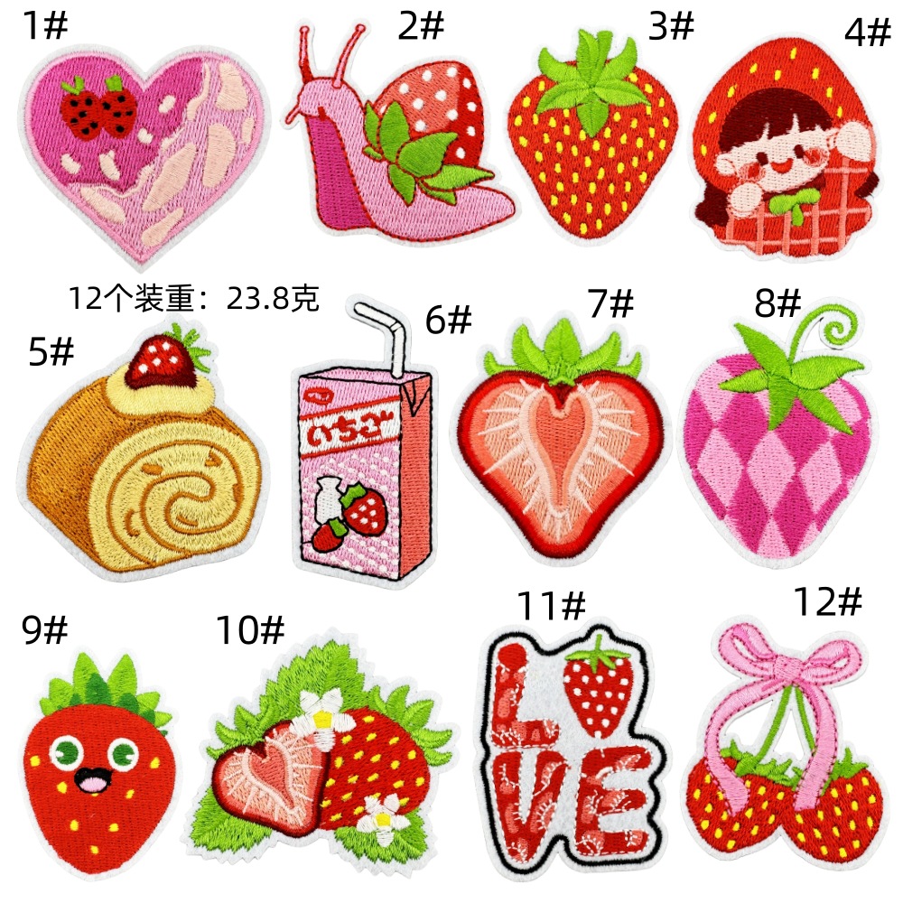 cartoon strawberry love cloth sticker embroidery patches computer embroidery clothing accessories iron on cloth label spot wholesaleEmbroidered Iron on Patches for Clothes, Dress, Hat, Jeans, DIY Accessories Patches for Caps Backpacks Vest Harness -JY