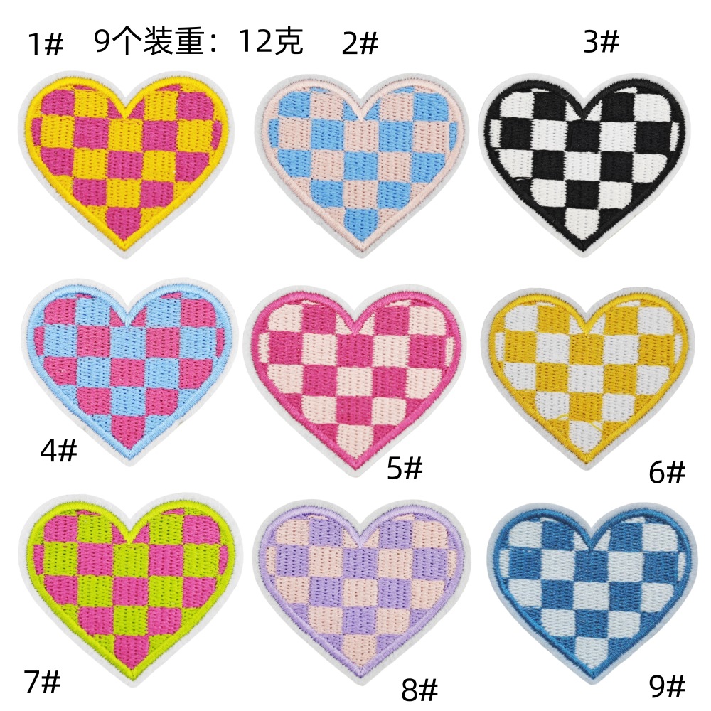Cartoon love embroidery label clothes hair accessories decal cute plaid embroidery cloth sticker computer embroidery adhesive sticker wholesaleEmbroidered Iron on Patches for Clothes, Dress, Hat, Jeans, DIY Accessories Patches for Caps Backpacks Vest Harness -JY
