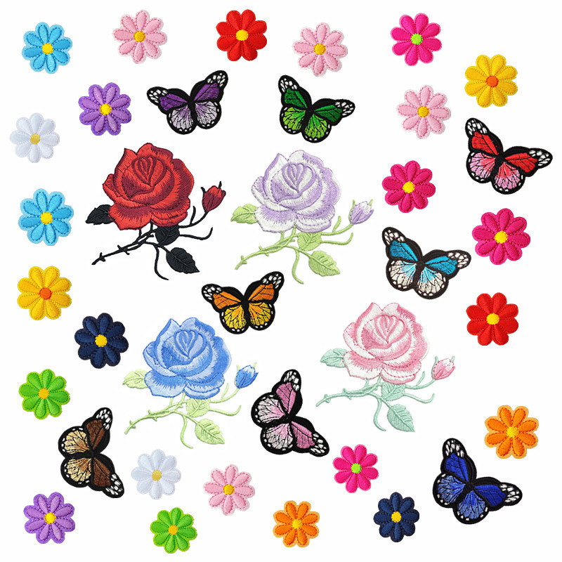 Popular butterfly flower cloth sticker rose embroidery cloth sticker small flower embroidery pattern adhesive backing repair decorative clothes patchesEmbroidered Iron on Patches for Clothes, Dress, Hat, Jeans, DIY Accessories Patches for Caps Backpacks Vest Harness -JY