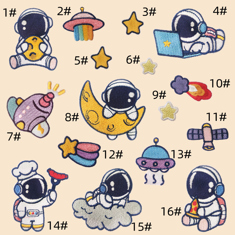 cute planet astronaut self-adhesive cloth sticker rocket spaceship embroidery cloth sticker children's clothing accessories chapter patches stickerEmbroidered Iron on Patches for Clothes, Dress, Hat, Jeans, DIY Accessories Patches for Caps Backpacks Vest Harness -JY