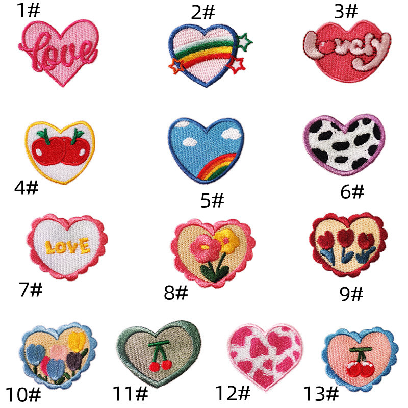 Cartoon flower love embroidery cloth sticker cute self-adhesive patches DIY mobile phone case bag hat decoration decalEmbroidered Iron on Patches for Clothes, Dress, Hat, Jeans, DIY Accessories Patches for Caps Backpacks Vest Harness -JY