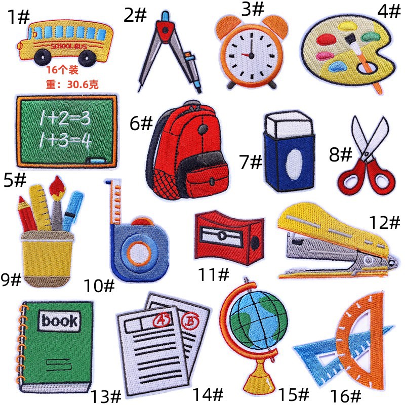 learning season cloth sticker cartoon cute school patches pendant student badge schoolbag name sticker computer embroideryEmbroidered Iron on Patches for Clothes, Dress, Hat, Jeans, DIY Accessories Patches for Caps Backpacks Vest Harness -JY