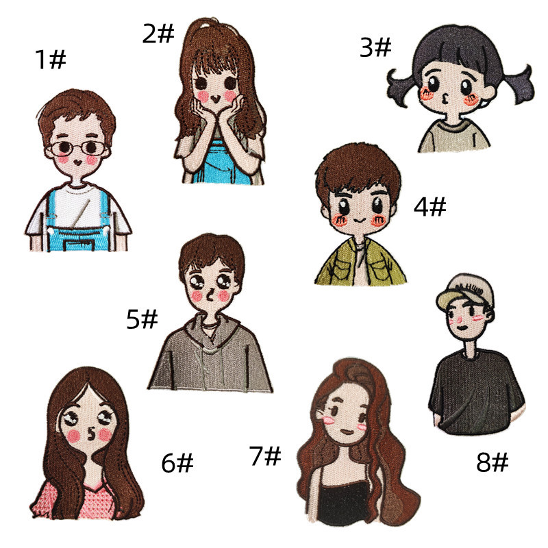 Self-adhesive embroidery sticker cartoon couple doll cloth sticker anime character cloth sticker embroidery mobile phone case children's handbook stickerEmbroidered Iron on Patches for Clothes, Dress, Hat, Jeans, DIY Accessories Patches for Caps Backpacks Vest Harness -JY