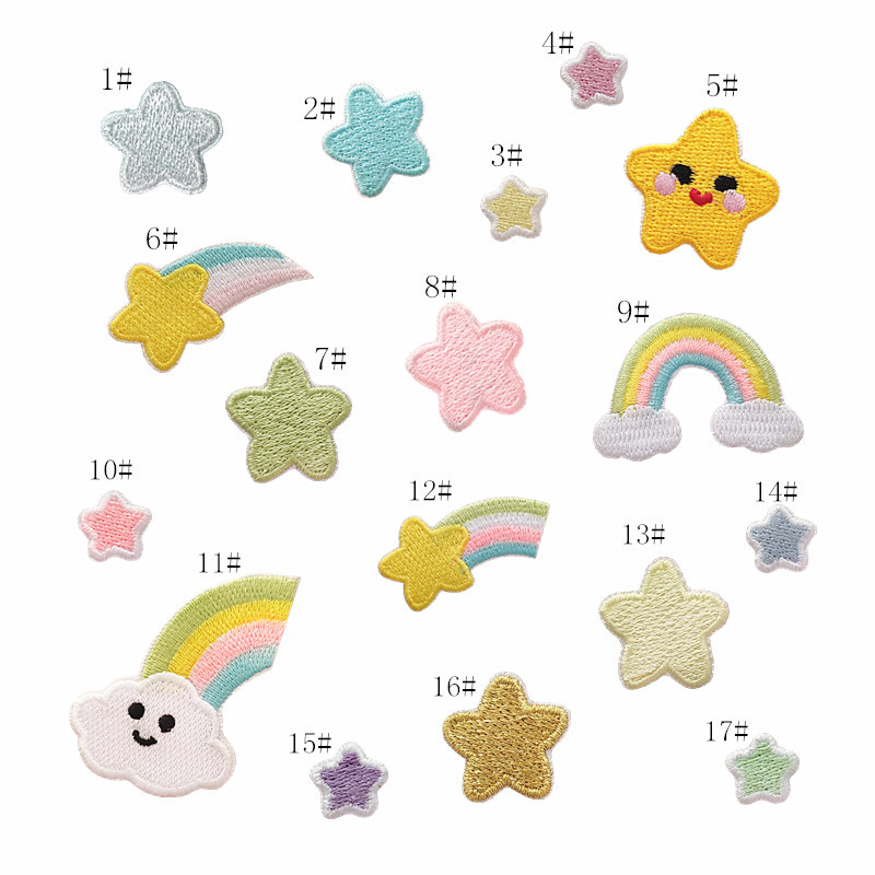 embroidery cloth sticker cartoon rainbow star self-adhesive embroidery cloth sticker children's clothing accessories spot wholesaleEmbroidered Iron on Patches for Clothes, Dress, Hat, Jeans, DIY Accessories Patches for Caps Backpacks Vest Harness -JY