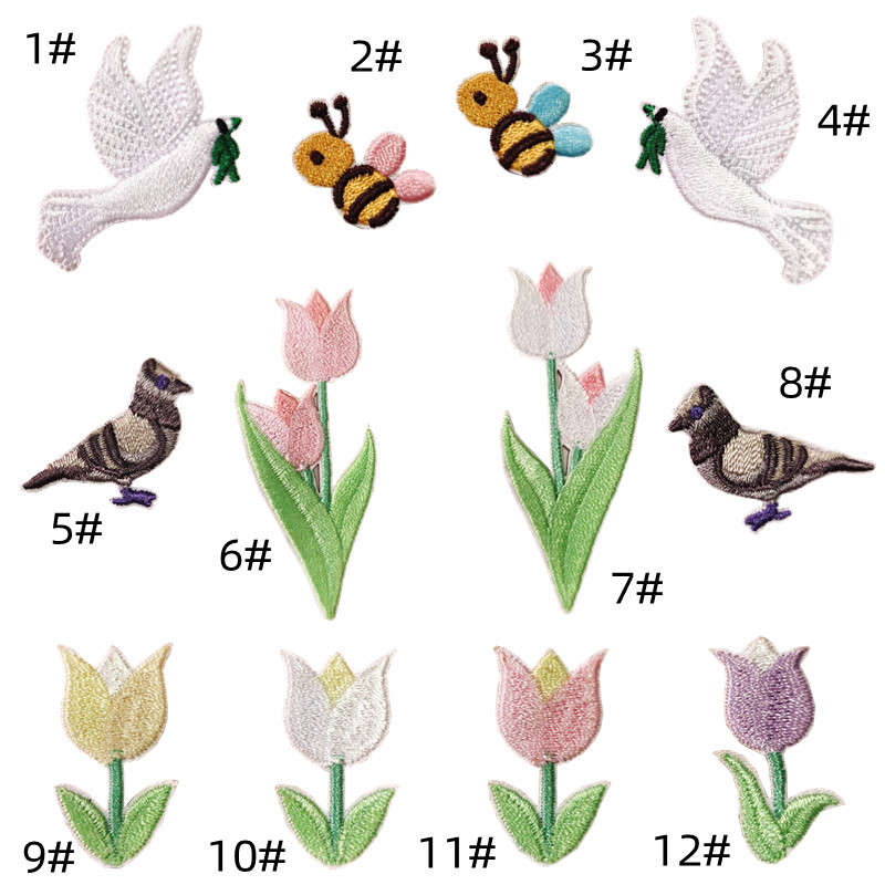 Cute mini self-adhesive embroidery sticker cartoon bee cloth sticker flower embroidery sticker carrier pigeon patches accessoriesEmbroidered Iron on Patches for Clothes, Dress, Hat, Jeans, DIY Accessories Patches for Caps Backpacks Vest Harness -JY