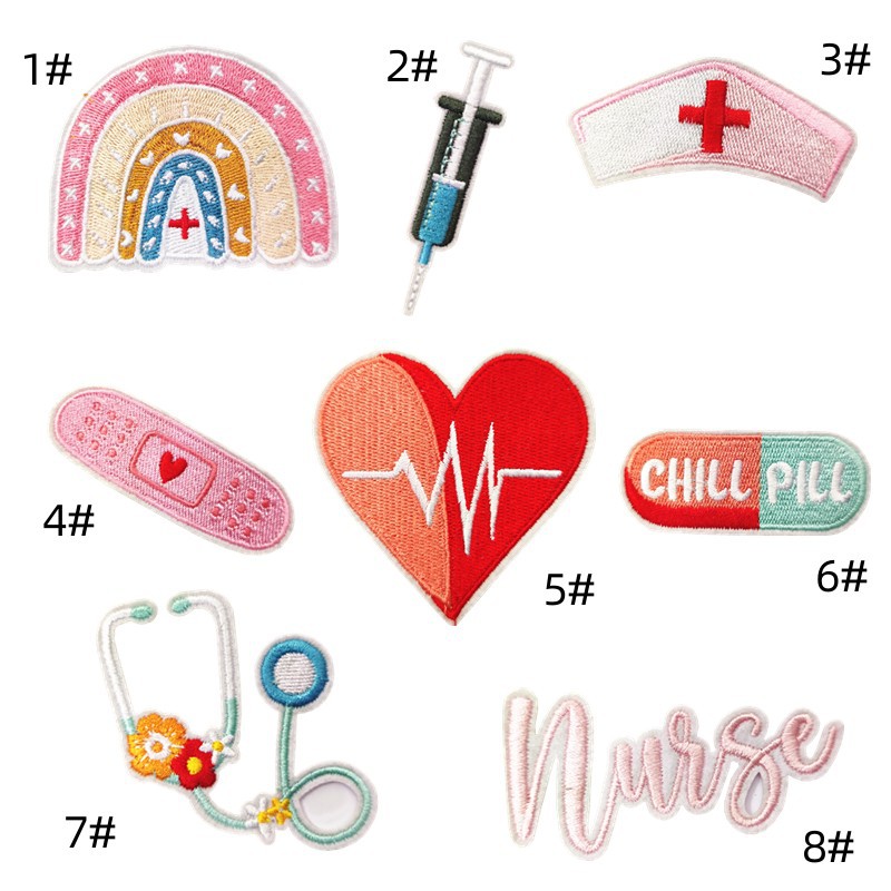 medical nurse badge cloth sticker cartoon personality stethoscope embroidery sticker electrocardiogram cloth sticker clothing accessoriesEmbroidered Iron on Patches for Clothes, Dress, Hat, Jeans, DIY Accessories Patches for Caps Backpacks Vest Harness -JY