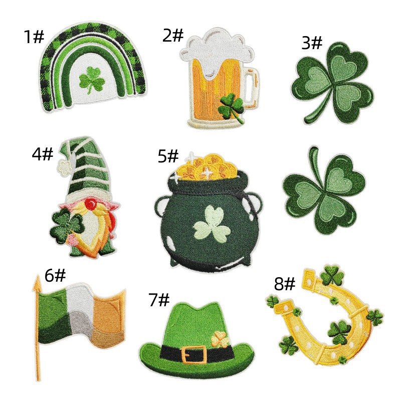St. Patrick's Clover Embroidery Cloth Sticker Festival Chapter Boy Bag Clothes Decoration patches Sticker Beer Embroidery LabelEmbroidered Iron on Patches for Clothes, Dress, Hat, Jeans, DIY Accessories Patches for Caps Backpacks Vest Harness -JY