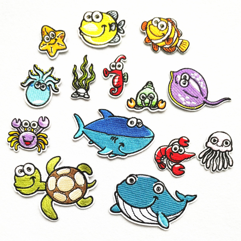Ocean animal embroidery clothes sticker patch sticker ironing cloth sticker versatile jeans DIY repair hole adhesive