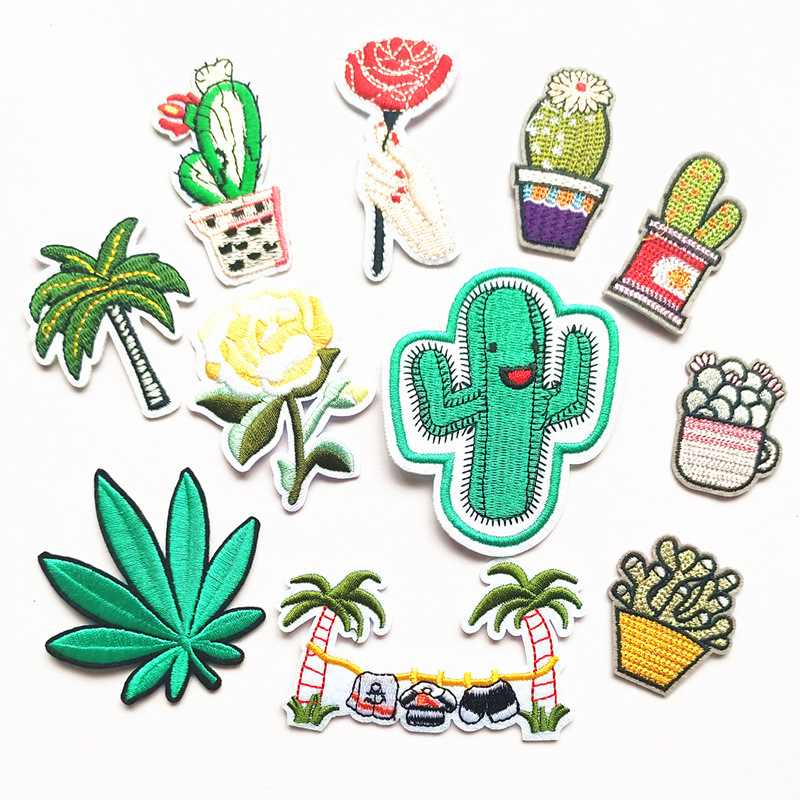 embroidery flower cactus patches sticker pants clothes decoration repair hole sticker
