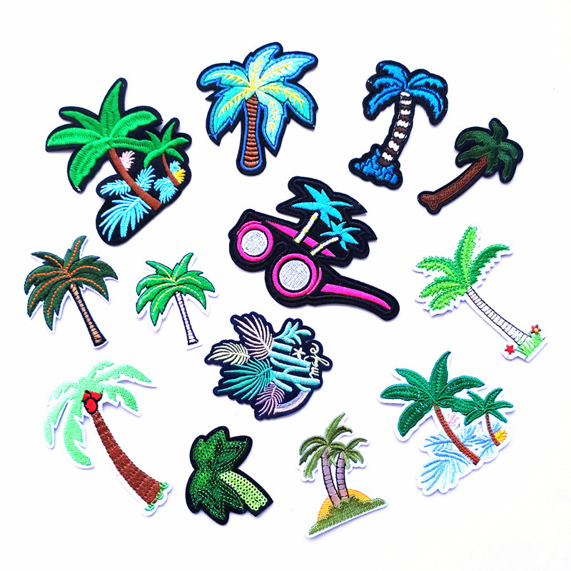 coconut tree embroidery cloth sticker pacth children's clothes patch sticker embroidery stamp patch hole decorative sticker