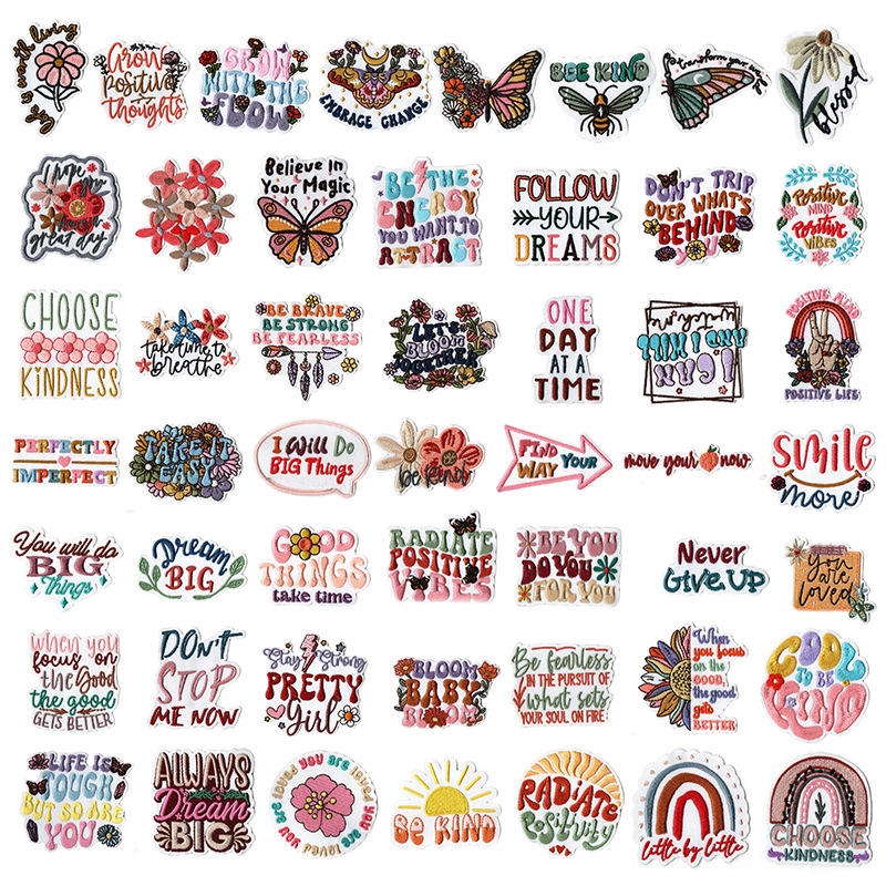 embroidery cloth sticker positive energy quotation bag patch sticker embroidery label English