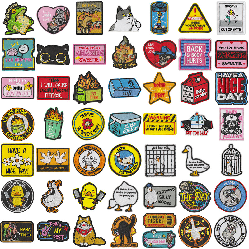 Retro English graffiti cloth sticker decorative colorful duck with knife goose embroidery boy suitcase decal ironing sticker