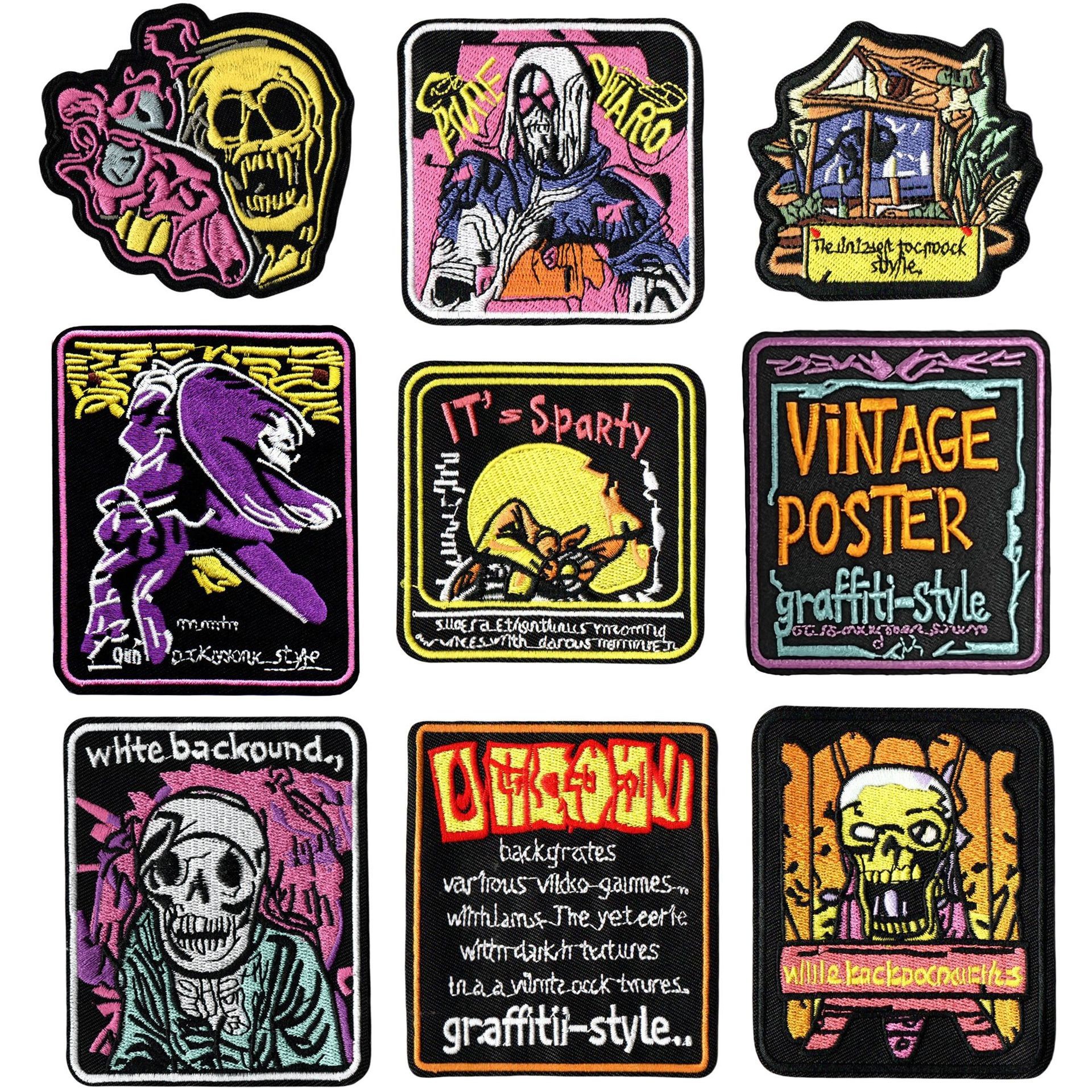 embroidery clothes and hats accessories style skull embroidery stickers supply badges patch stickers adhesive cloth stickers