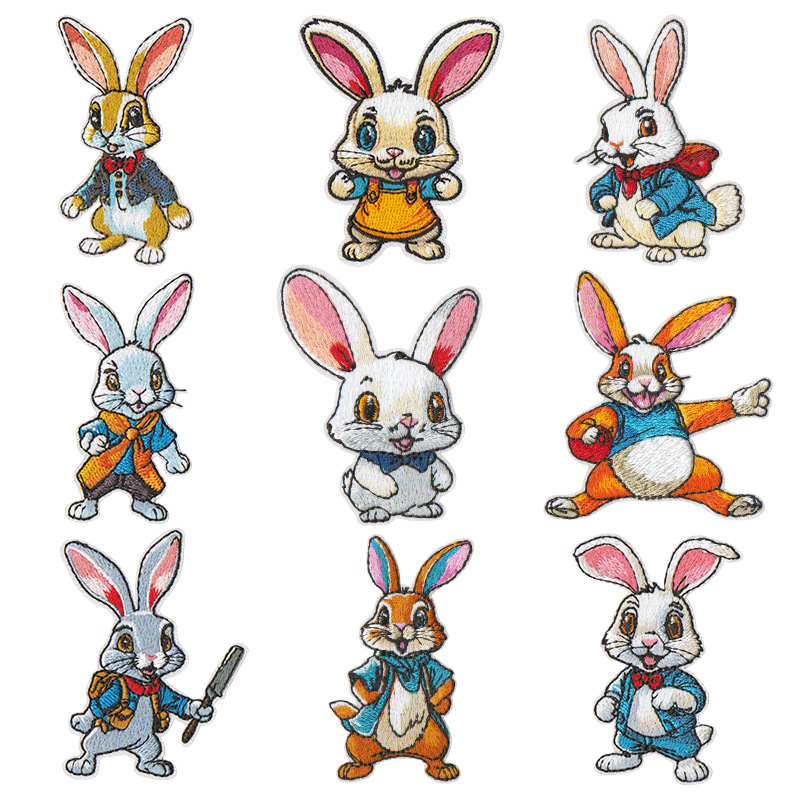 Cute cartoon rabbit embroidery patch cloth sticker clothing apparel backpack shoes and hats decoration labeling sticker