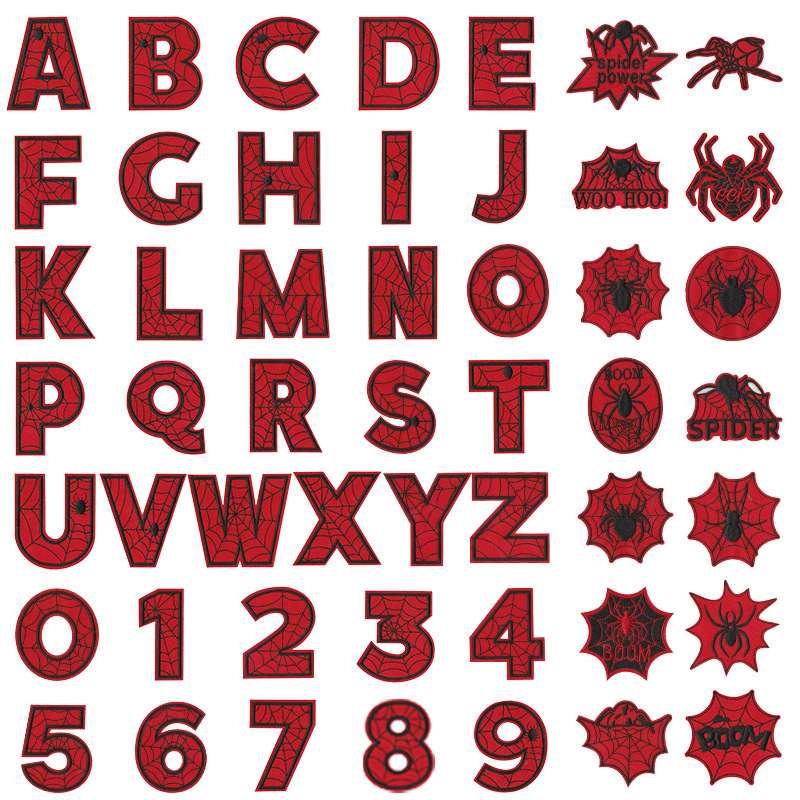 cartoon red spider embroidery cloth sticker decorative alphanumeric patch embroidery clothing accessories
