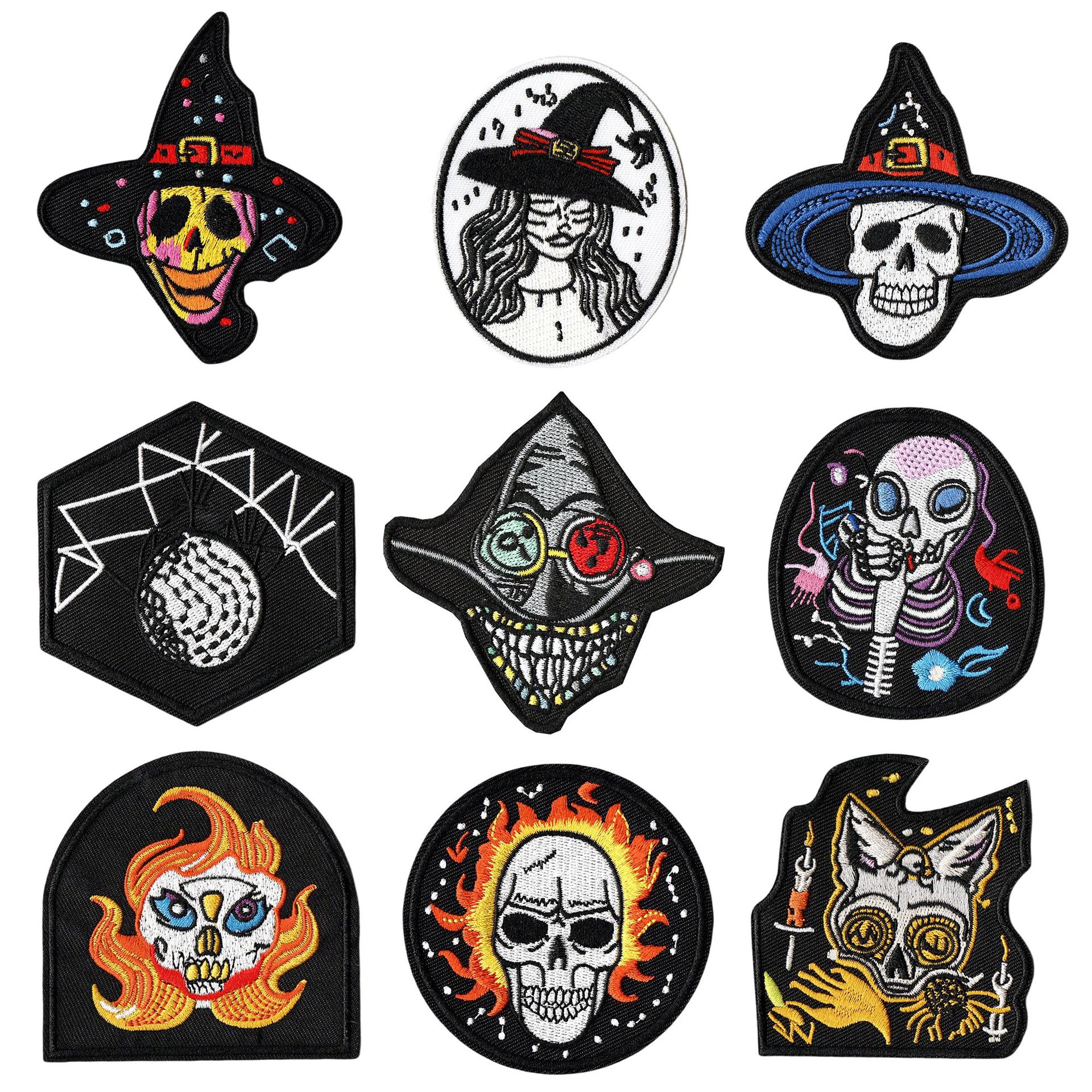 Halloween style skull ghost head shoes and hats bag clothing accessories DIY love embroidery patch sticker