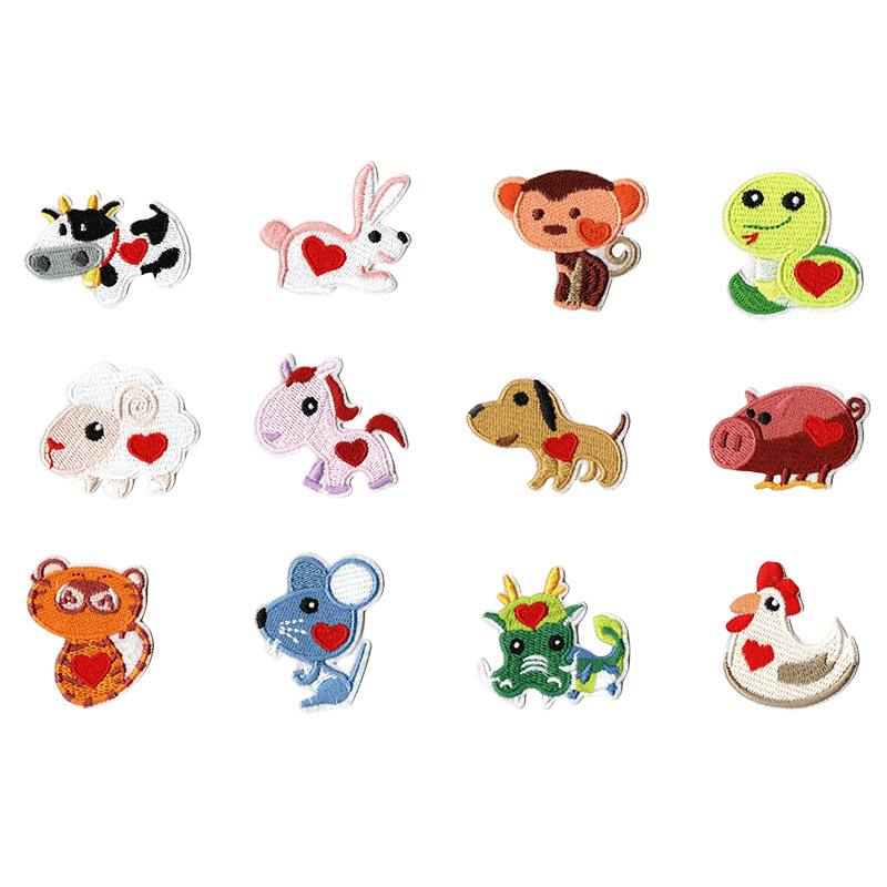 Cute cartoon 12 zodiac signs twelve zodiac signs cloth stickers patch stickers baby clothes down jacket decoration repair tape adhesive backing.