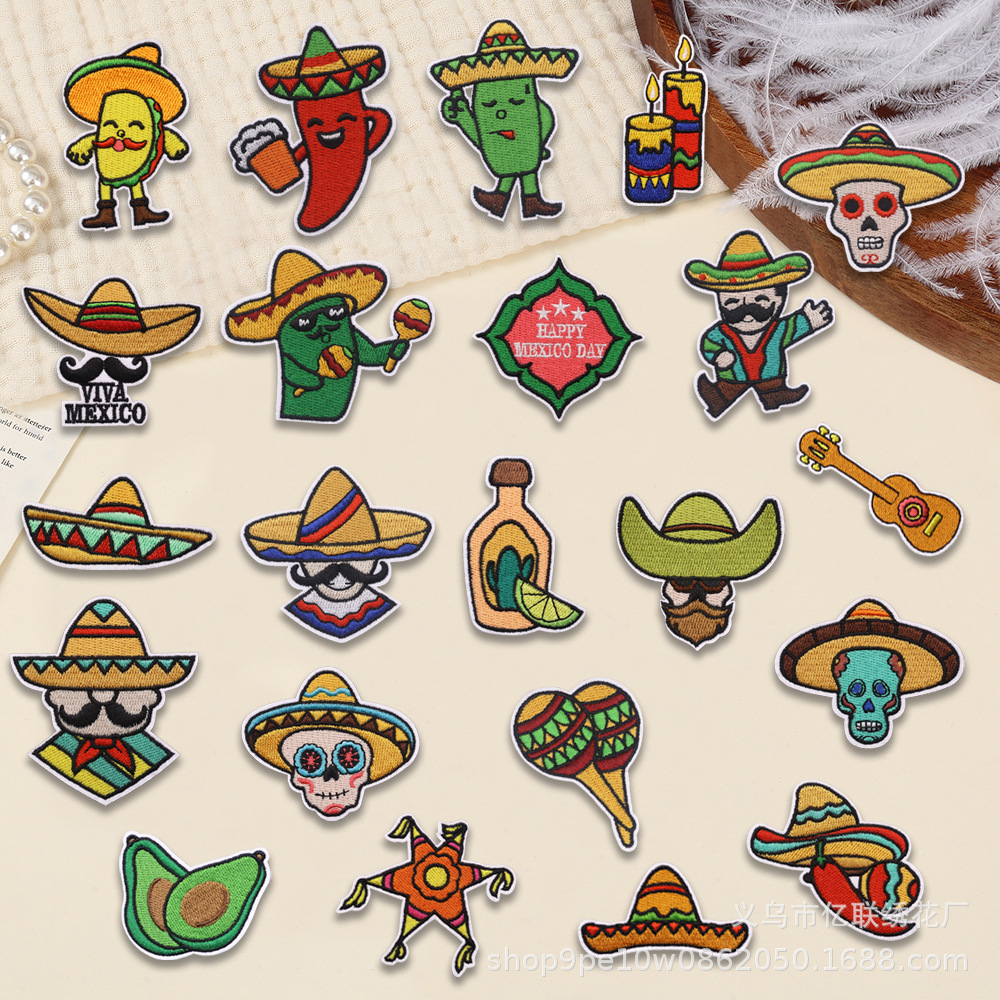 Embroidery cloth sticker Mexican cartoon embroidery cloth sticker hot melt adhesive handmade DIY decorative patch cloth sticker clothing accessories