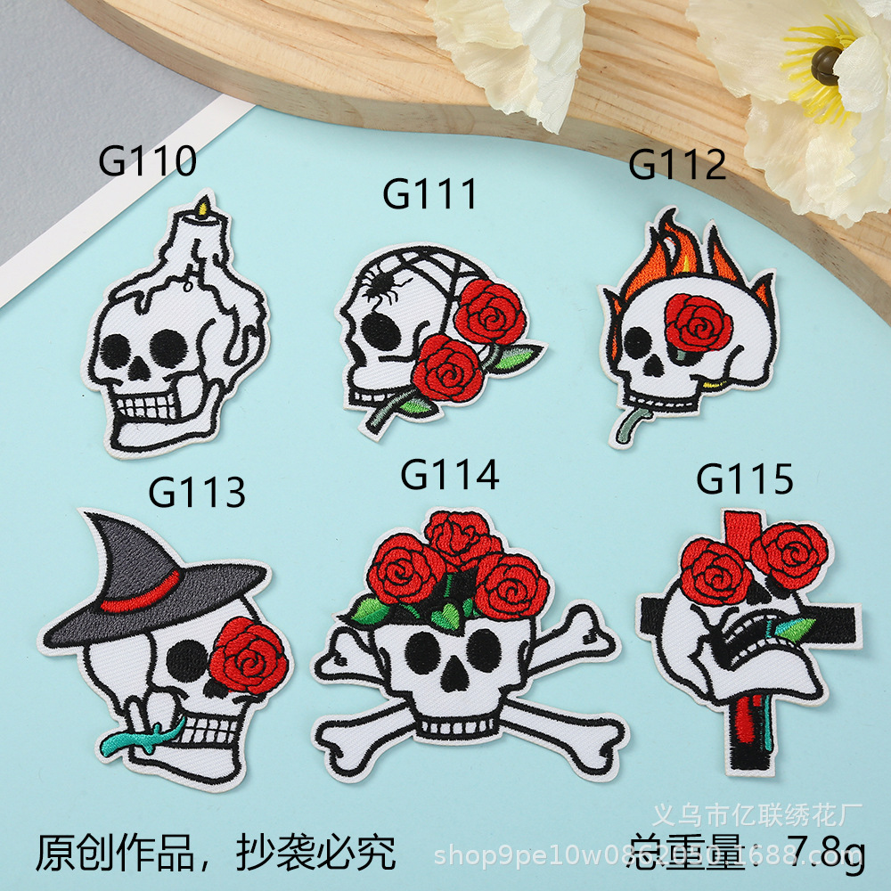Halloween skull cloth sticker rose costume accessories punk style luggage decoration embroidery sticker