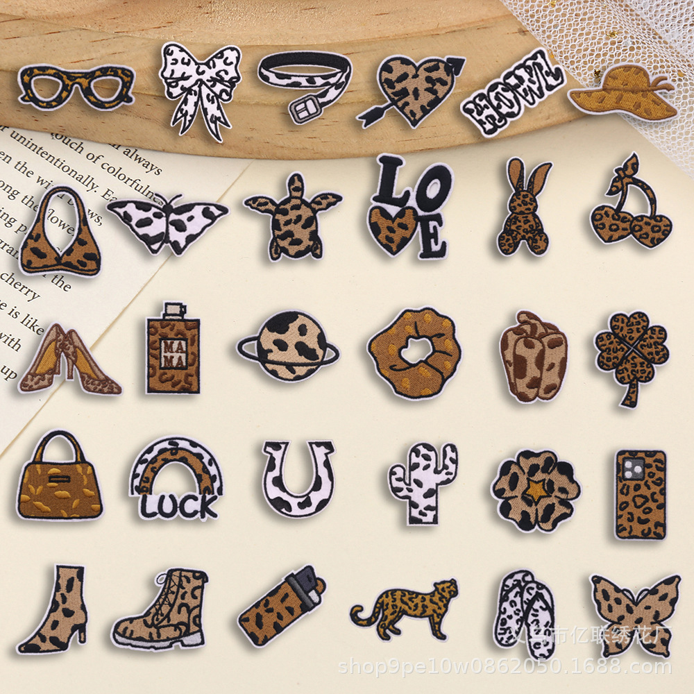 Embroidery cloth sticker, cartoon leopard print embroidery cloth sticker hot melt adhesive handmade DIY decorative clothes patch sticker clothing accessories